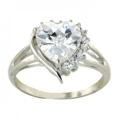 Sterling Silver Ring Clear Cubic Zirconia Heart