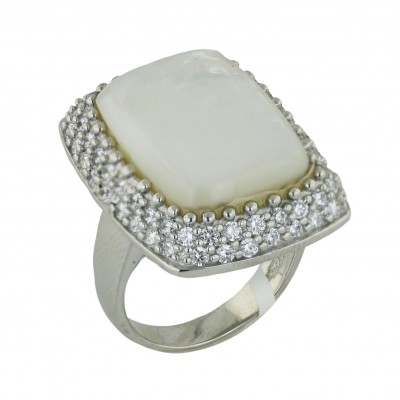 Sterling Silver Ring 26X21mm White Mother of Pearl Cushion