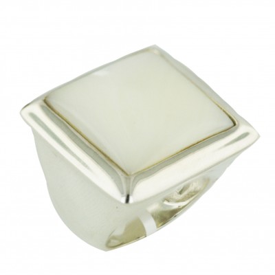 Sterling Silver Ring 27.5X26.5mm White Mother of Pearl Square--E-coated/Nickle Free--