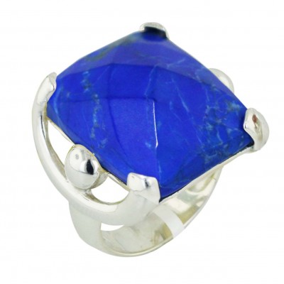 Sterling Silver Ring 20X18mm #80 Lapis Howlite Cushion Chess Cu