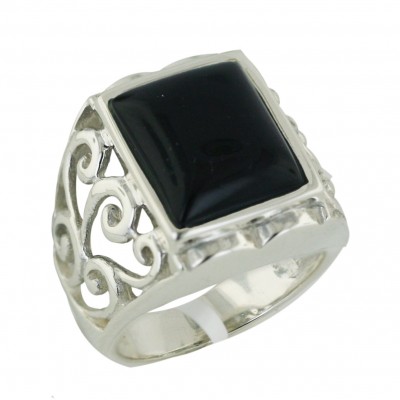 Sterling Silver Ring 18.5X13.5mm Black Onyx Square Bezel Set with Pla
