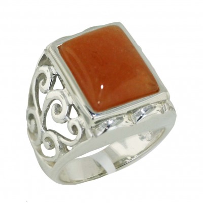 Sterling Silver Ring 18.5X13.5mm Red Aventurine Square Bezel Set