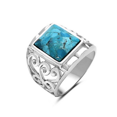 Sterling Silver Ring 18.5X13.5Mm Reconstituent Turquoise Square