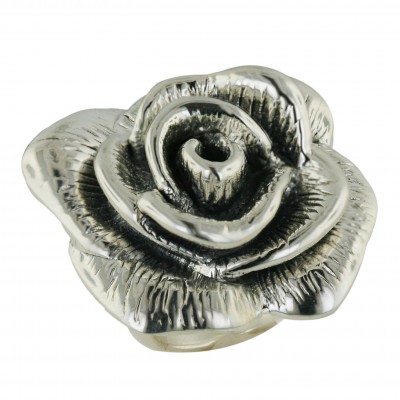 Sterling Silver Ring 30mm Plain Rose Oxidized Inner Petals Line