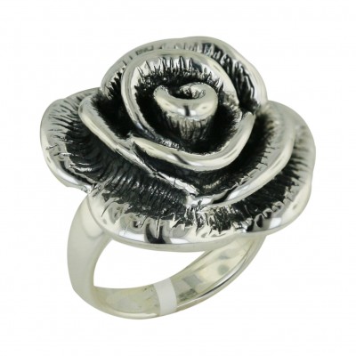 Sterling Silver Ring 25mm Plain Rose Oxidized Inner Petals--Sp