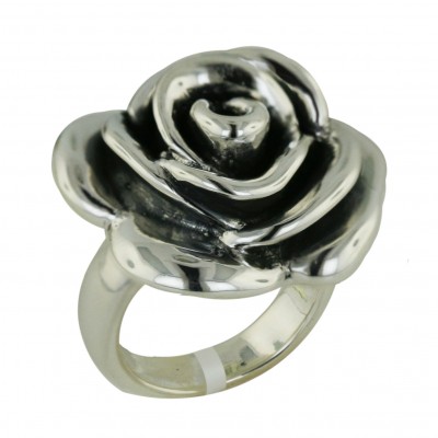 Sterling Silver Ring 25mm Plain Rose Oxidized Inner Petals-Sp A
