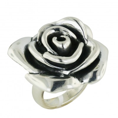Sterling Silver Ring 35mm Plain Rose Oxidized Inner Petals--Sp