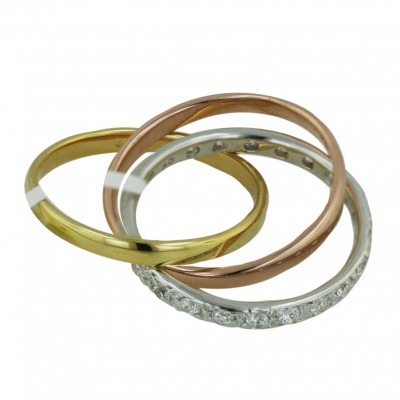 Sterling Silver Ring Clear Cubic Zirconia Band with Gold+Rosegold Tone Band