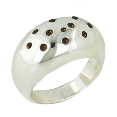 Sterling Silver Ring 10 Pcs Champagne Crystal Dots Band--Sp Forming-