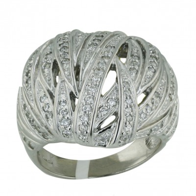Sterling Silver Ring Clear Cubic Zirconia Heart Open Lined Leaves--Rhodium Plating/Nickle Free--