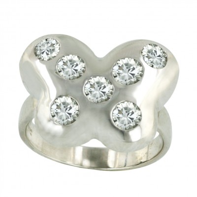 Sterling Silver Ring 7 Pc Clear Cubic Zirconia on Butterfly