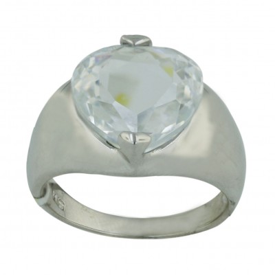 Sterling Silver Ring 13mm Clear Cubic Zirconia Heart
