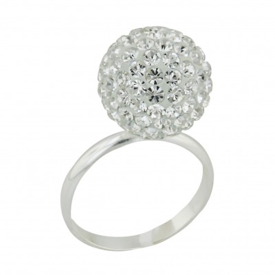 Sterling Silver Ring 14mm Clear Crystal Fireball--Rhodium Plating Plate