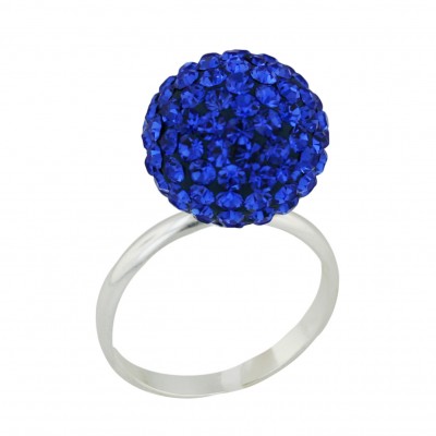 Sterling Silver Ring 14mm Sapphire Crystal Fireball