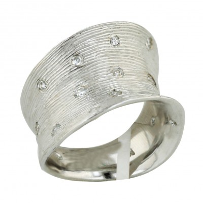 Sterling Silver Ring Rhodium Plate Lines Texture Concave with 15P