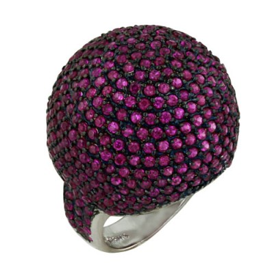 Sterling Silver Ring with Ruby 25mm Ball Dome &Black Rhodium (Rho