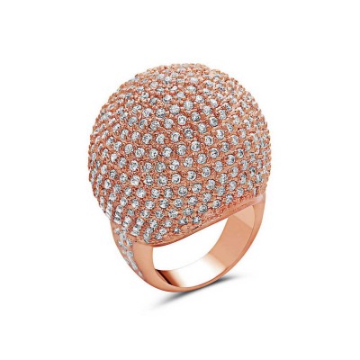 Sterling Silver Ring Pave Clear Cubic Zirconia 25mm Ball Dome-Rosegold Pla