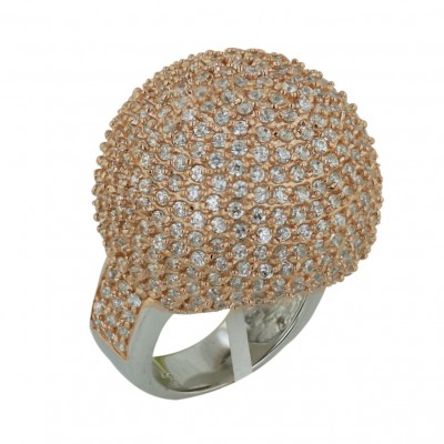 Sterling Silver Ring Rosegold Plating Clear Cubic Zirconia Ball Dome