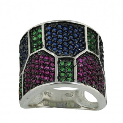 Sterling Silver Ring Ruby,Sapphire,Emerald (Black Plating) Pieces