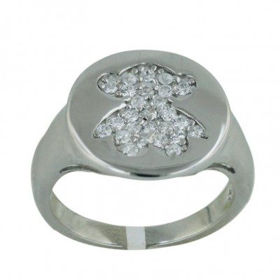Sterling Silver Ring 16X16mm Clear Cubic Zirconia Tous Round--Rhodium Plating/Nickle Free--