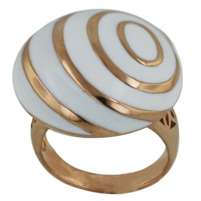 Sterling Silver Ring Round White Enamel+Rosegold Plate Swirl Li