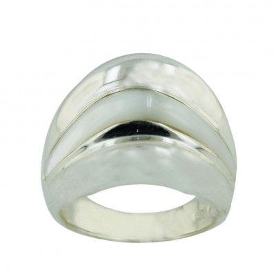 Sterling Silver Ring 3 Silver+White Mother of Pearl Bold Row--E-Coated