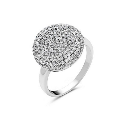 Sterling Silver Ring (W=14mm) Micropave Clear Cubic Zirconia Concave Round