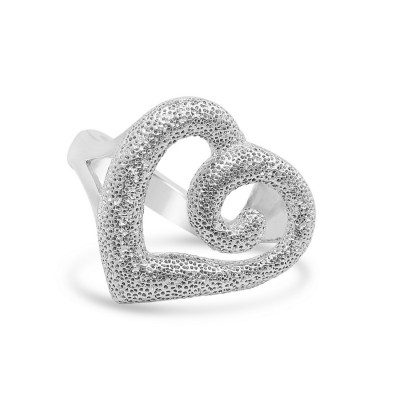 Sterling Silver Ring Doted Open Bold Heart--Rhodium Plating Plate