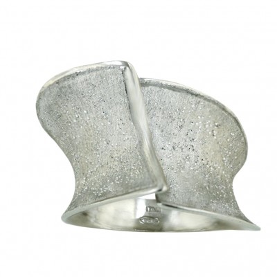 Sterling Silver Ring Oppositive Wide Concave Matt Finish+Dusted