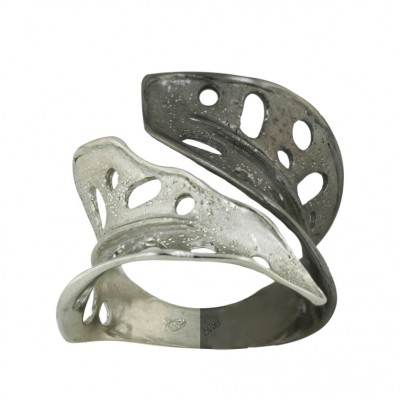 Sterling Silver Ring Oppositive Matt Finish+Dusted Open Leaf--Rh+Ruth - 8