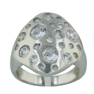 Sterling Silver Ring 20X20mm Clear Cubic Zirconia Round Cluster Rhombus Bent