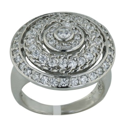 Sterling Silver Ring 23mm Triple Clear Cubic Zirconia Round Layers--Rhodium Plating/Nickle Free--