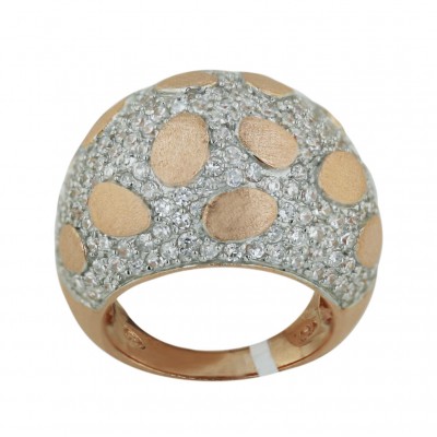 Sterling Silver Ring L=20mm Clear Cubic Zirconia Dome with Satin Finish Ros