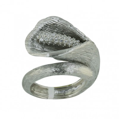 Sterling Silver Ring L=17mm Lines Texture Rhodium Plating Plating Tulip with