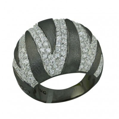 Sterling Silver Ring L=19mm Clear Cubic Zirconia+Satin Finish Black Plating