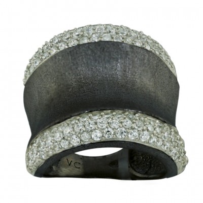 Sterling Silver Ring L=22mm Satin Finish Black Plating Concave