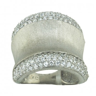 Sterling Silver Ring L=22mm Satin Finish Rhodium Plating Plating Concave Wit