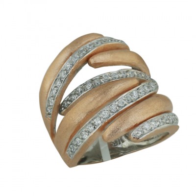 Sterling Silver Ring L=26.5mm Opposite Clear Cubic Zirconia+Satin Finish Ro
