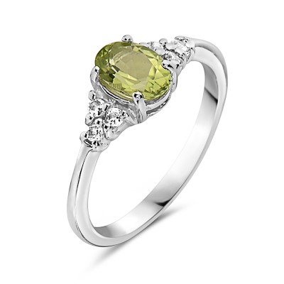 Sterling Silver Ring 7X5mm Peridot Topaz Oval Gemstone with White Topaz