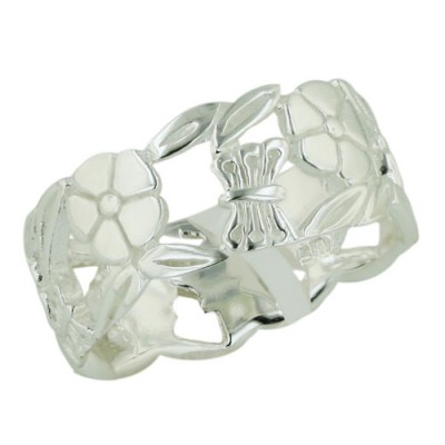 Sterling Silver Ring Plain Flower+Butterfly+Leaf Band--E-coated/Nickle Free--