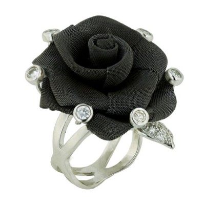 Sterling Silver Ring 27mm Black Plating Mesh Flower (Brass) with C
