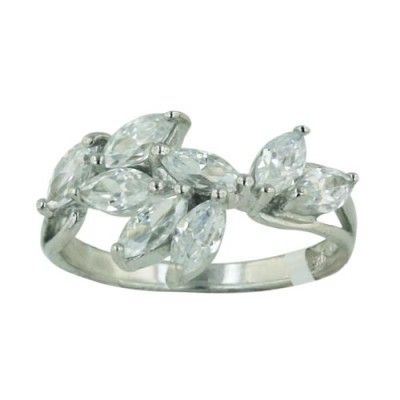 Sterling Silver Ring 8 Pcs Clear Cubic Zirconia Marquis--Rhodium Plating/Nickle Free--