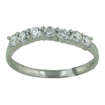 Sterling Silver Ring 7 Pc Clear Cubic Zirconia Row--Rhodium Plating/Nickle Free--