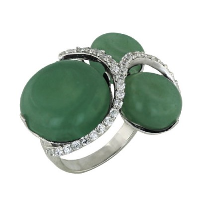 Sterling Silver Ring 17X17mm+Double 12X12mm Green Aventurine R