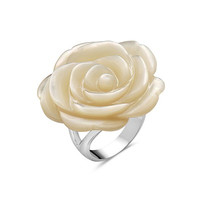 Sterling Silver Ring 30mm White Mother of Pearl Rose