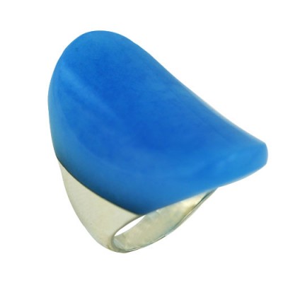 Sterling Silver Ring 38X25mm Dyed Blue Quartzite#5 Concave Oval