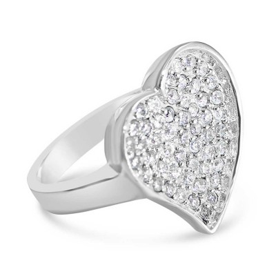 Sterling Silver Ring Clear Cubic Zirconia Heart with Bezel Set--Rhodium Plating/Nickle Free--