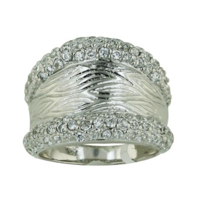 Sterling Silver Ring Clear Cubic Zirconia Concave--Rhodium Plating/Nickle Free--