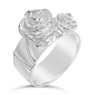 Sterling Silver Ring Plain 2 Roses--Rhodium Plating/Nickle Free--