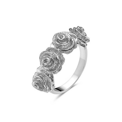Sterling Silver Ring 4 Plain Roses--Rhodium Plating/Nickle Free--